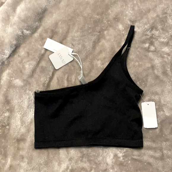 Black One-shouldered Crop Top - Picture 1 of 1